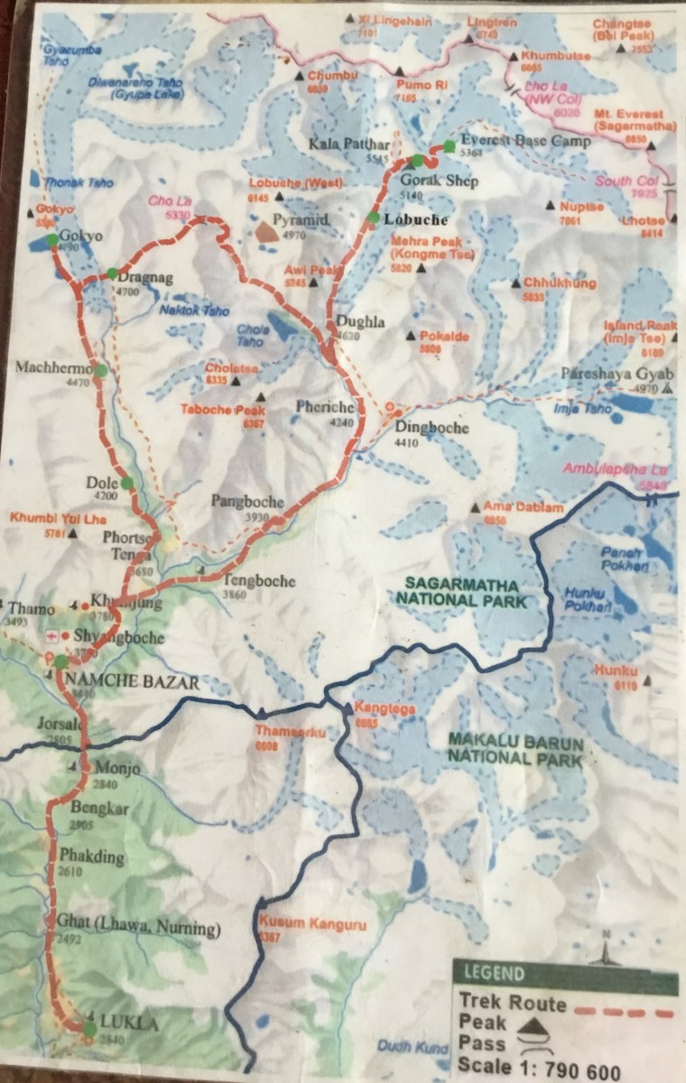 Sagarmatha (Everest) Base Camp Trek and Gokyo Lake Trek Map