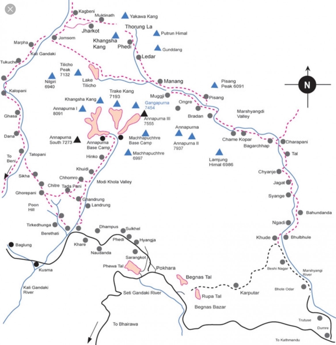  Annapurna Circuit trek with Tilicho Lake Map