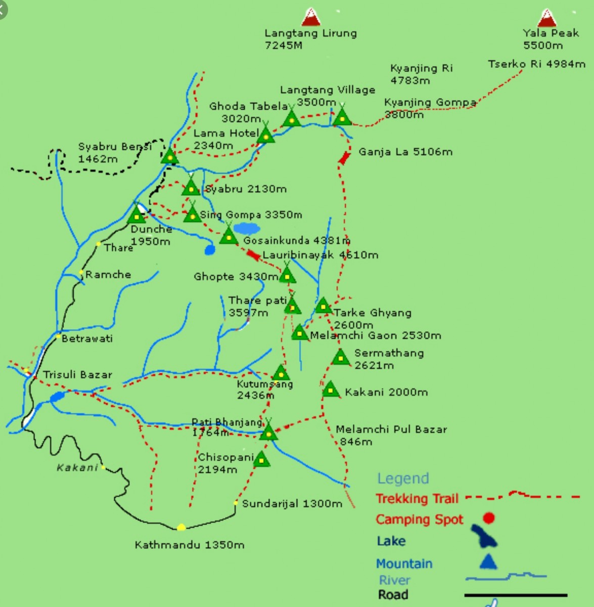  Langtang Circuit Trek Map