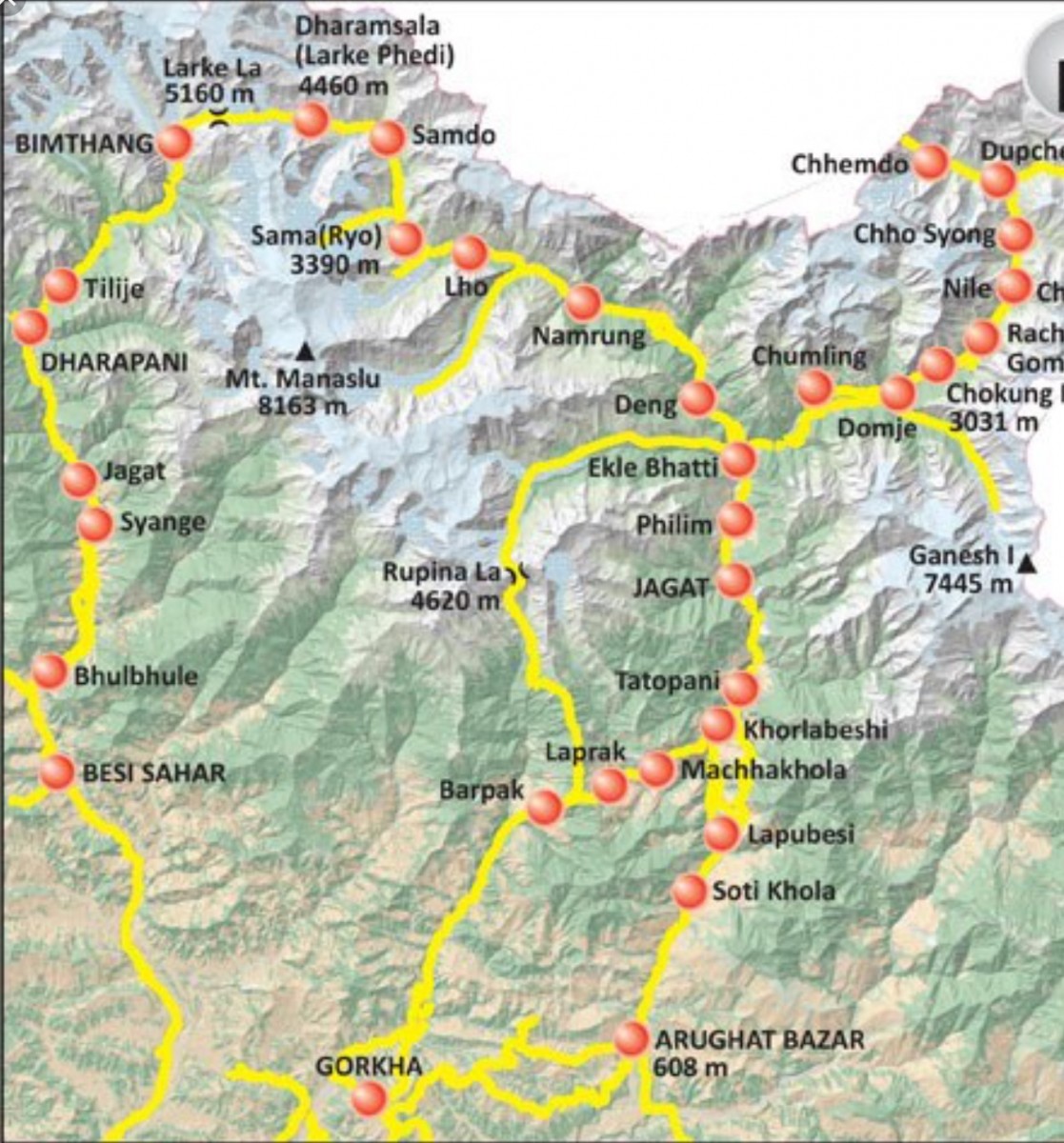 Manaslu Circuit with Tsum Valley Map