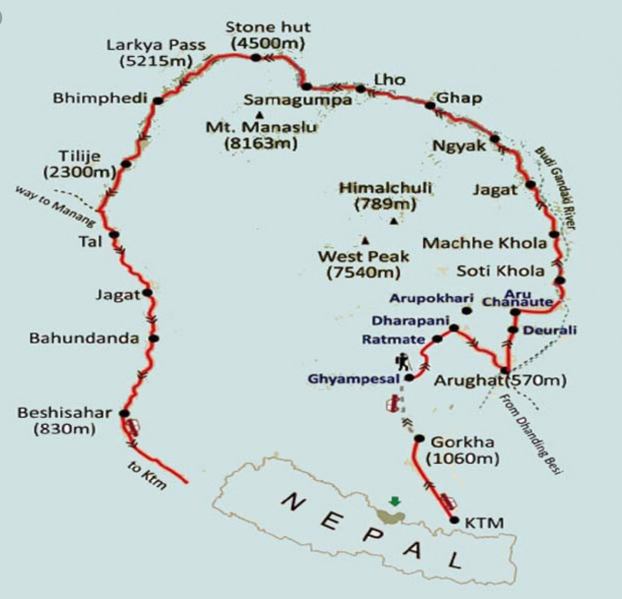 Manaslu Circuit Trek $1,565/- Map
